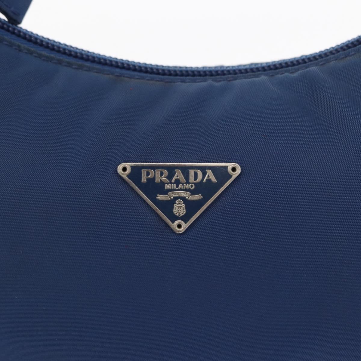 PRADA Hand Bag Nylon Blue Silver Auth 161409