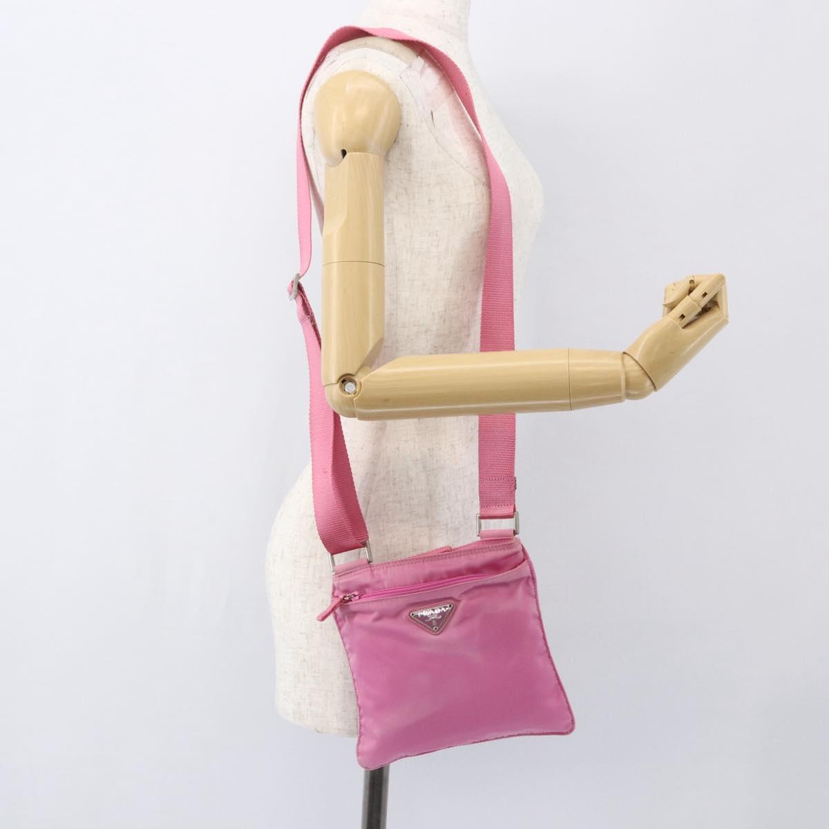 PRADA Shoulder Bag Nylon Pink Silver Auth 161410