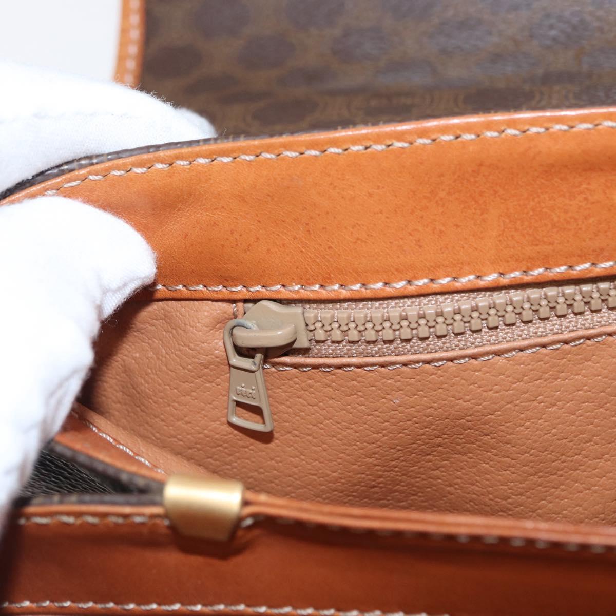 CELINE Macadam Canvas Hand Bag PVC Leather Brown Gold Auth 161411