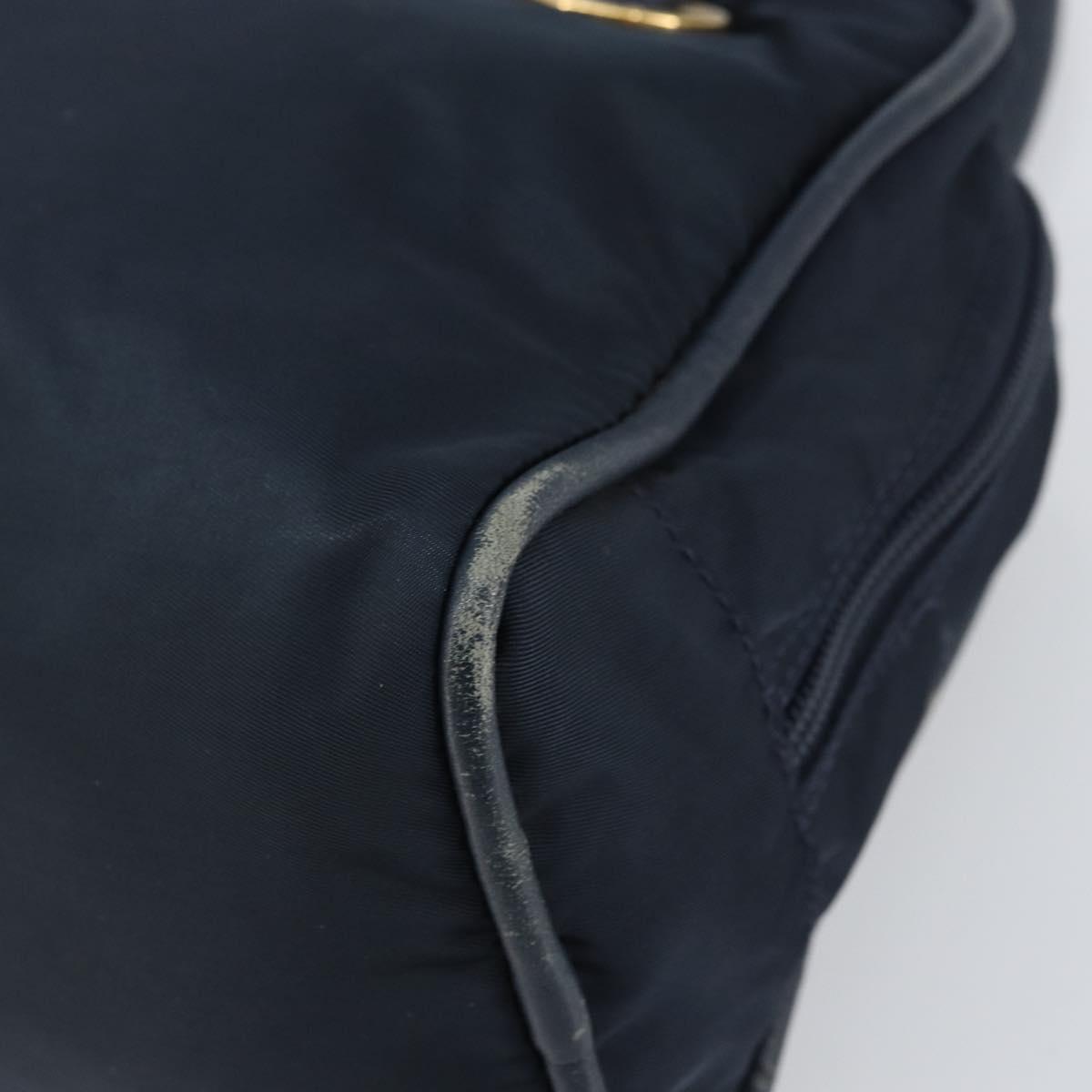 CELINE Circle Hand Bag Nylon Navy Gold Auth 161415