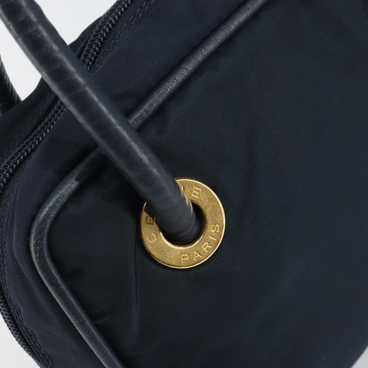 CELINE Circle Hand Bag Nylon Navy Gold Auth 161415
