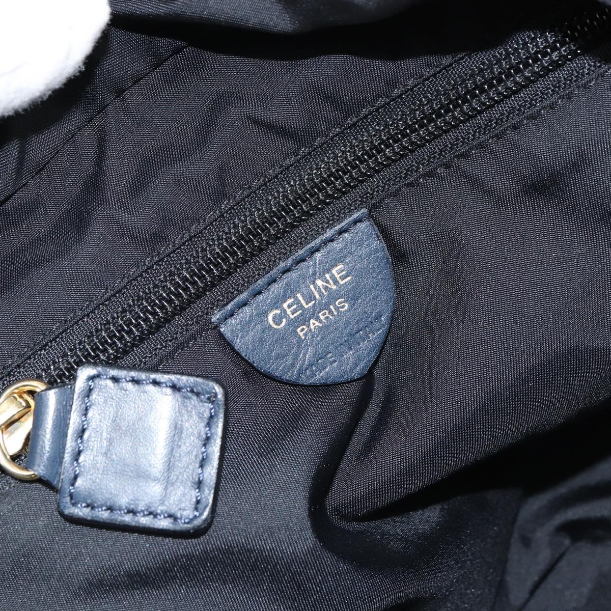 CELINE Circle Hand Bag Nylon Navy Gold Auth 161415