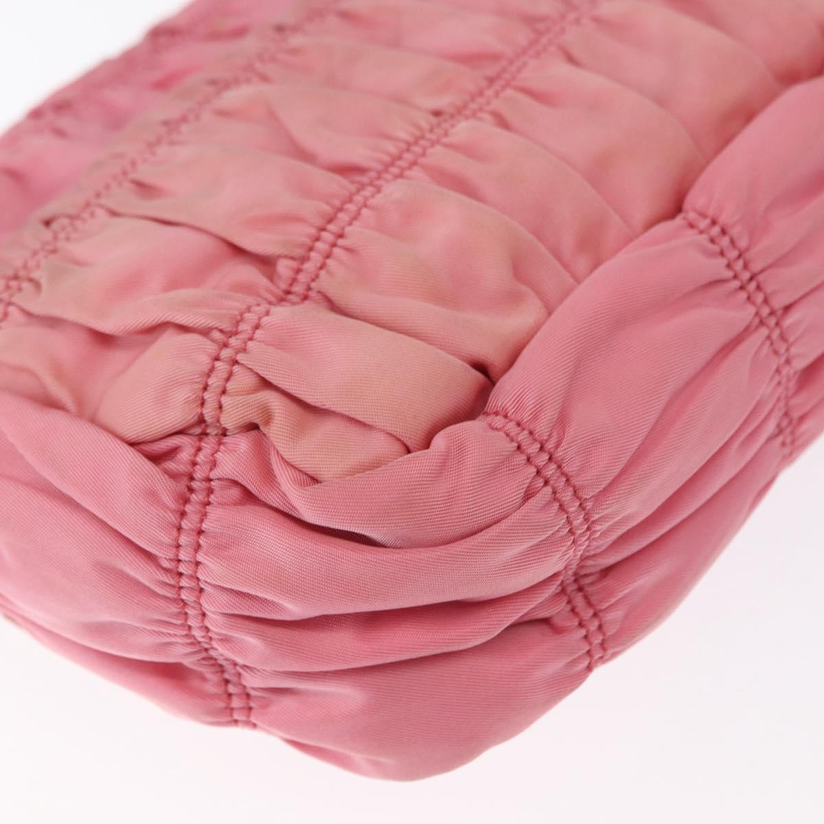 PRADA Gathered Chain Shoulder Bag Nylon Pink Silver Auth 161419