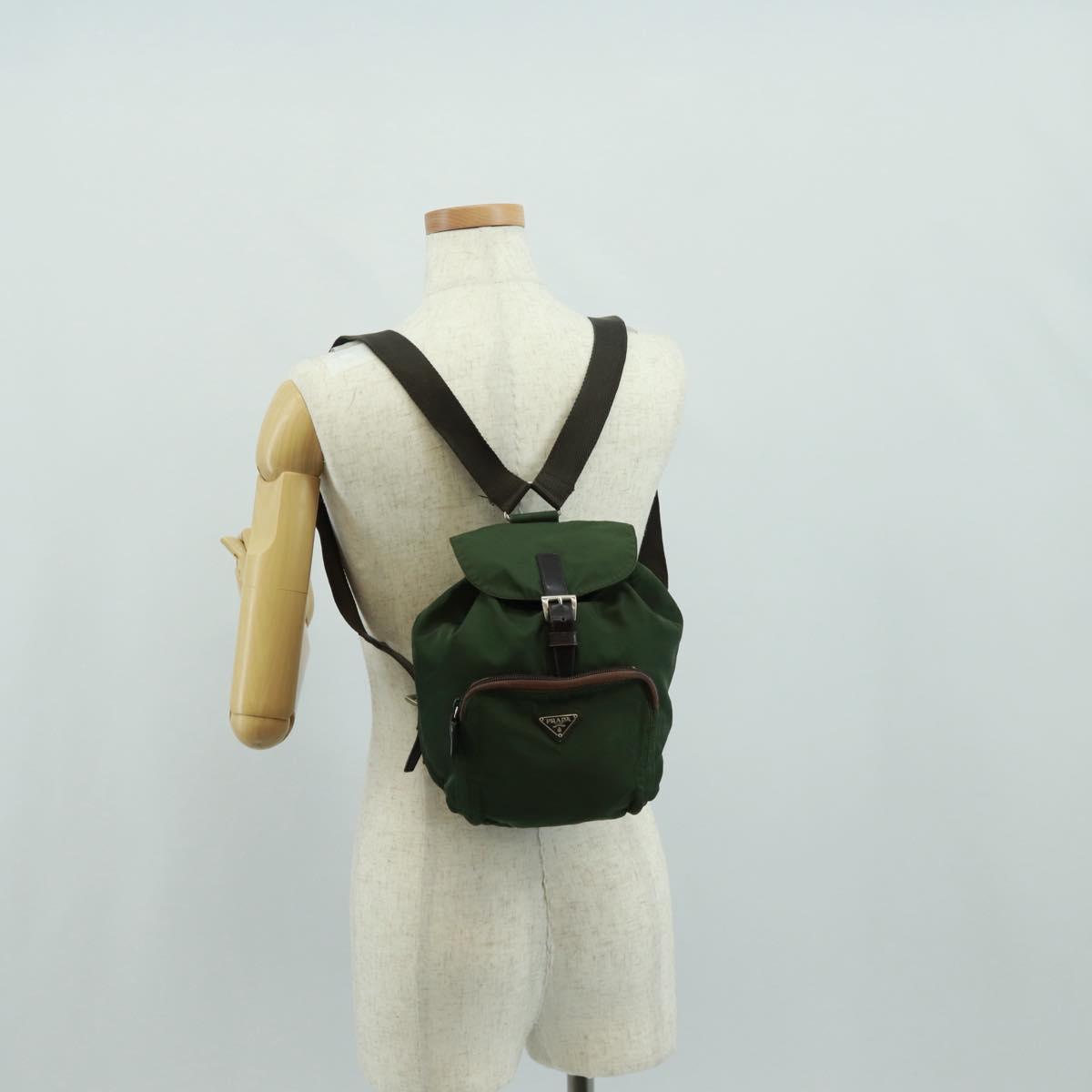 PRADA Backpack Nylon Green Silver Auth 161420