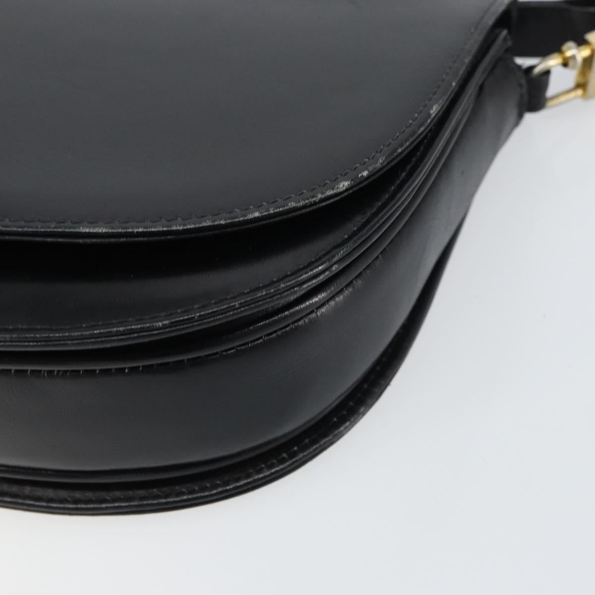 CELINE Horse Carriage Shoulder Bag Leather Black Gold Auth 161421