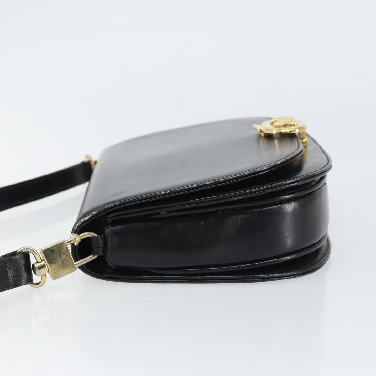 CELINE Horse Carriage Shoulder Bag Leather Black Gold Auth 161421