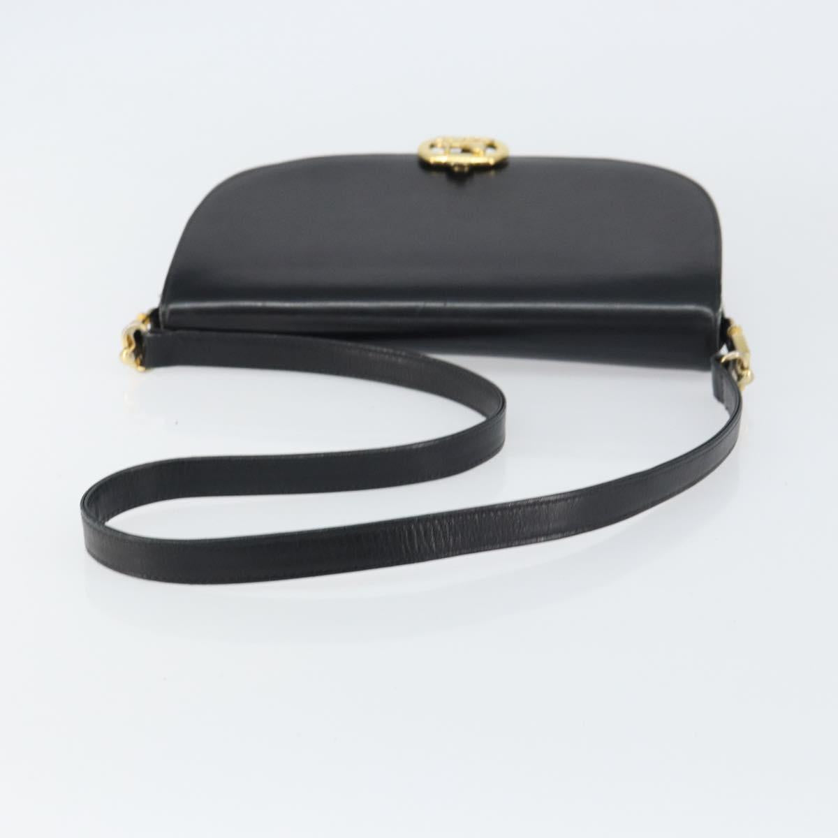 CELINE Horse Carriage Shoulder Bag Leather Black Gold Auth 161421