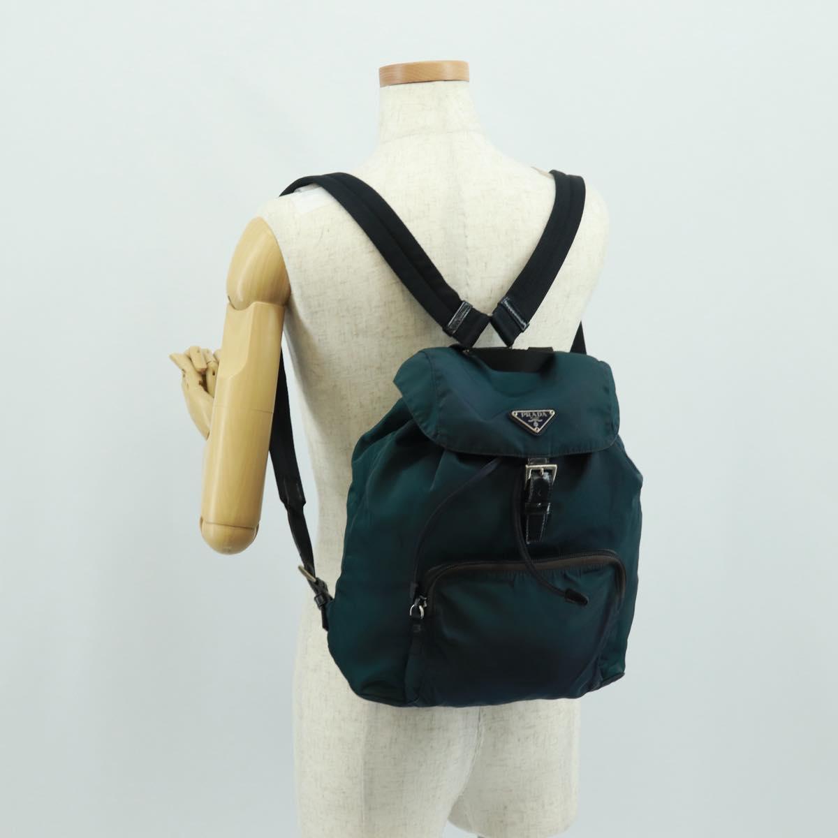 PRADA Backpack Nylon Green Silver Auth 161433