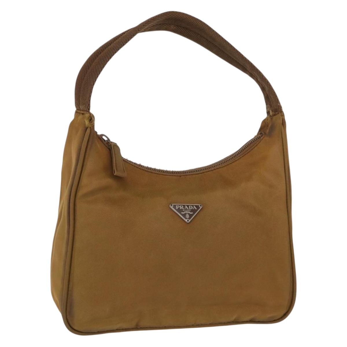PRADA Hand Bag Nylon Brown Auth 161437