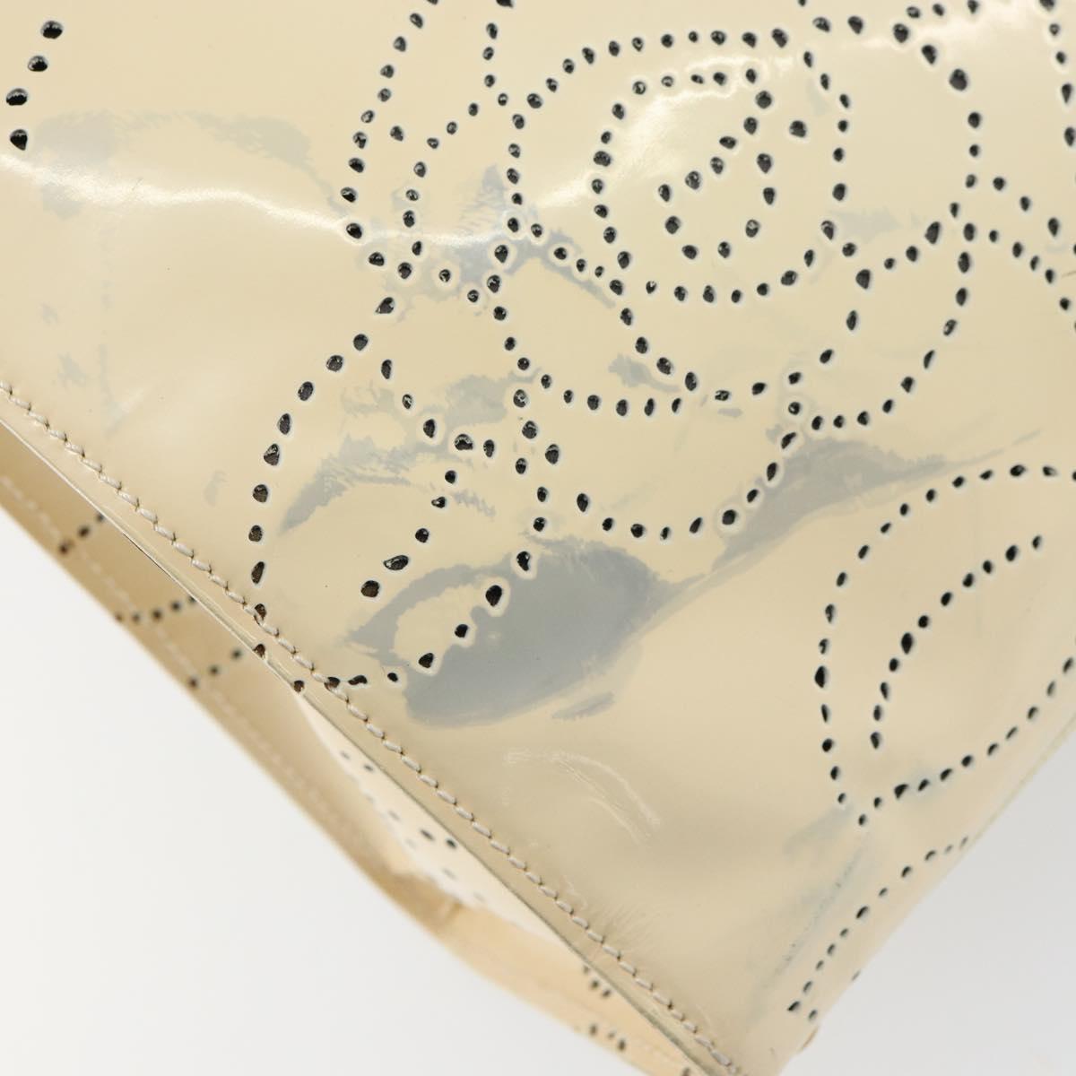 CHANEL Camelia Shoulder Bag Patent leather Ivory Gold CC Auth 161438