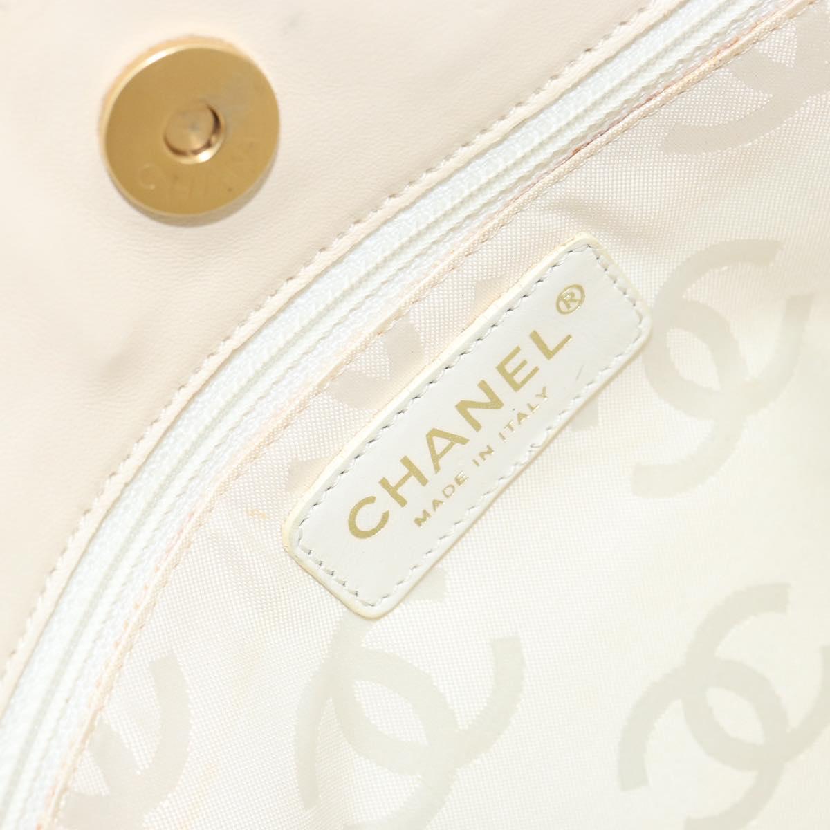 CHANEL Camelia Shoulder Bag Patent leather Ivory Gold CC Auth 161438