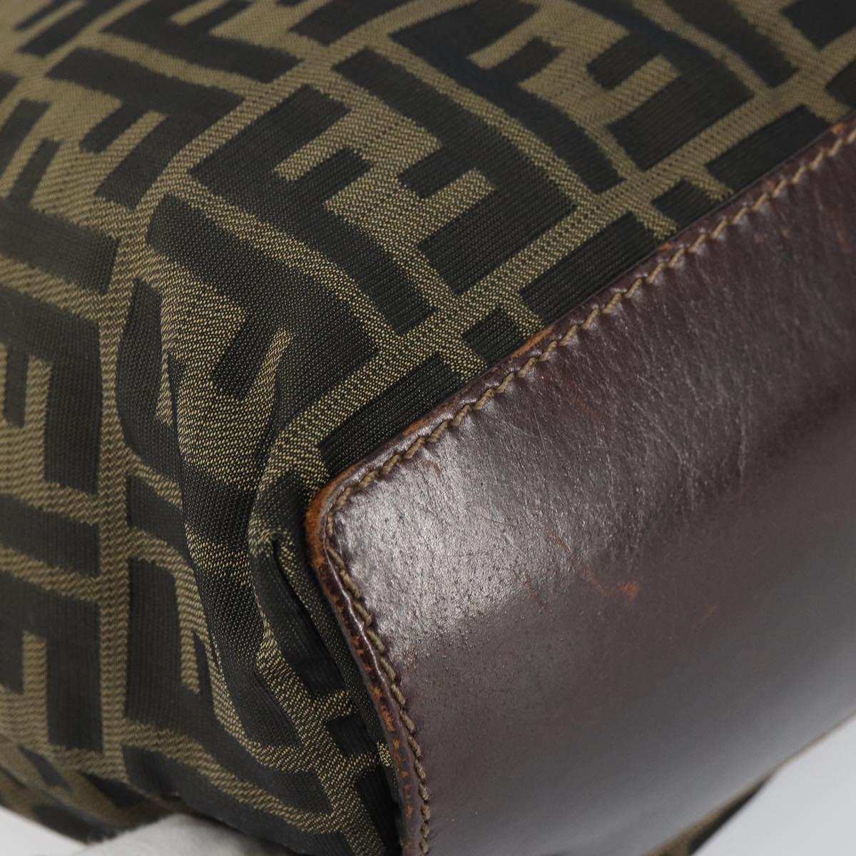 FENDI Zucca Canvas Hand Bag Brown Black Auth 161442