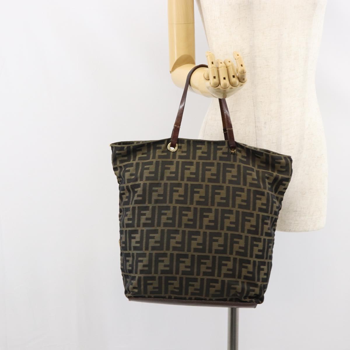 FENDI Zucca Canvas Hand Bag Brown Black Auth 161442