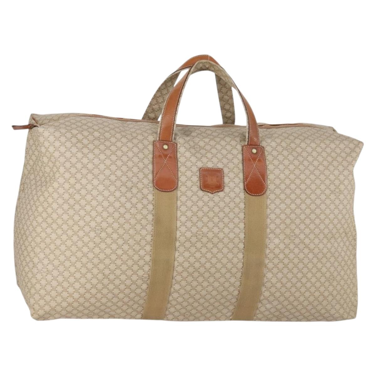 CELINE Macadam Canvas Boston Bag PVC Beige Gold Auth 161463