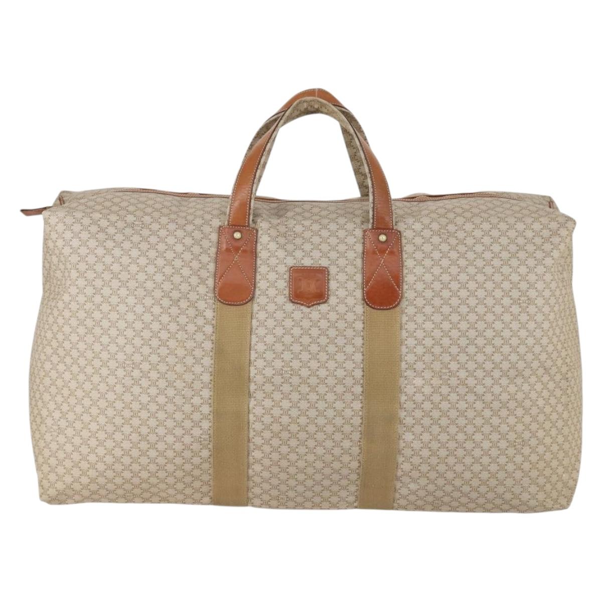 CELINE Macadam Canvas Boston Bag PVC Beige Gold Auth 161463