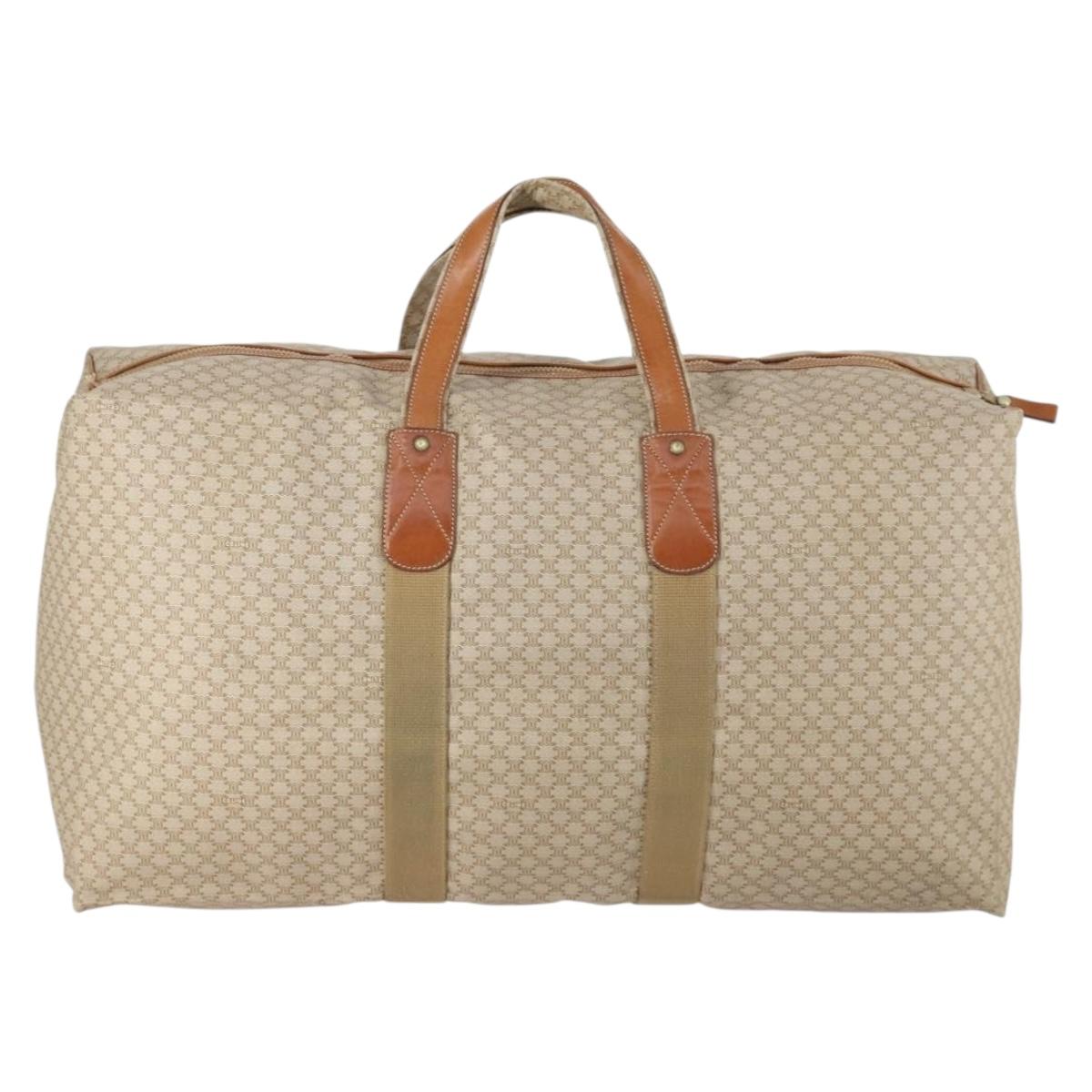CELINE Macadam Canvas Boston Bag PVC Beige Gold Auth 161463