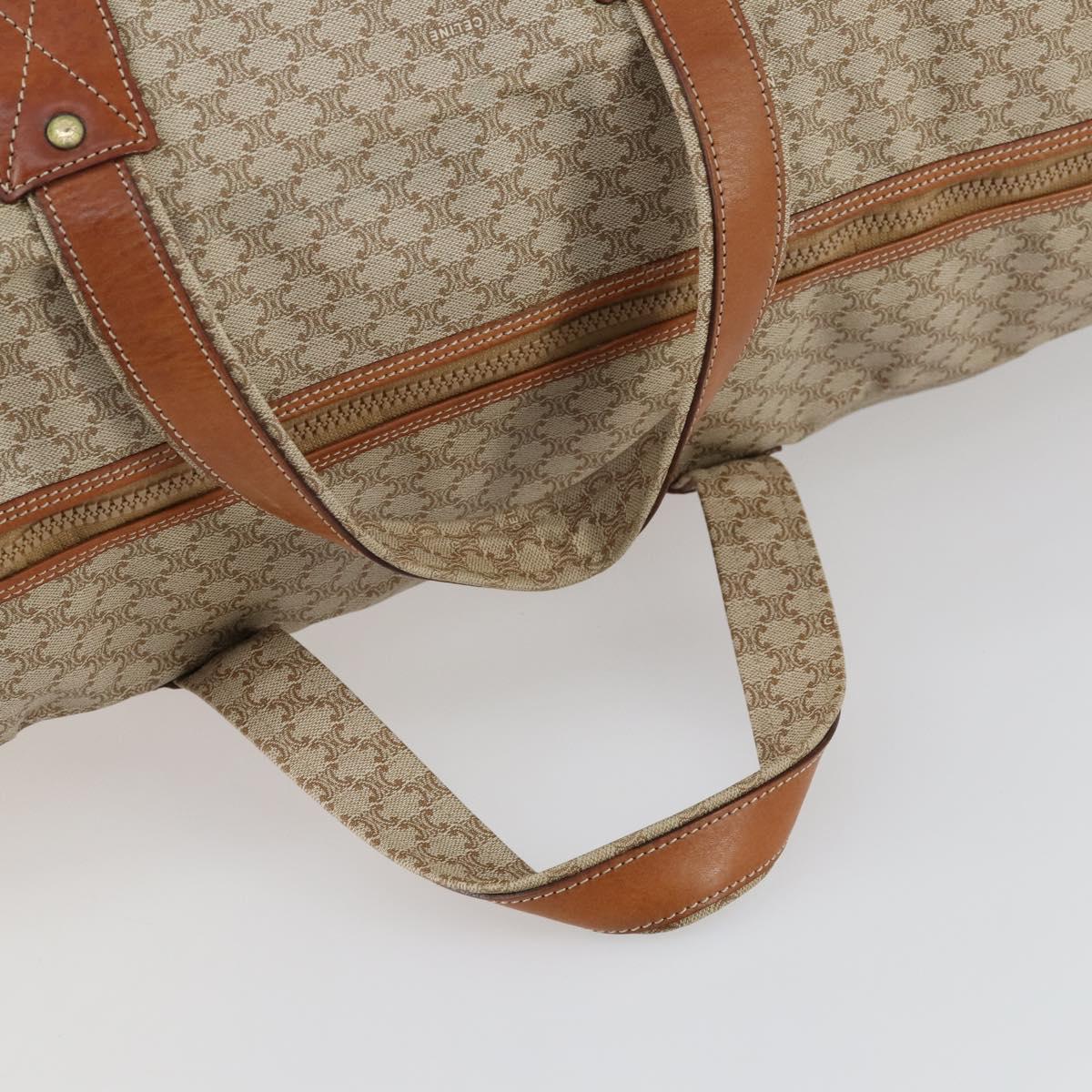 CELINE Macadam Canvas Boston Bag PVC Beige Gold Auth 161463