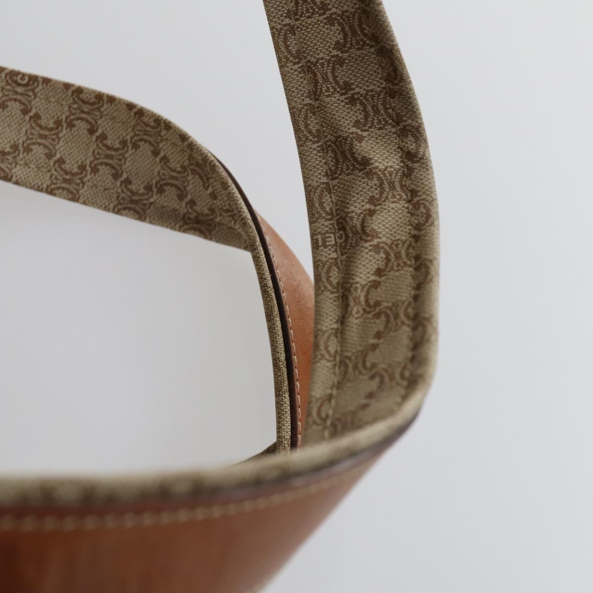 CELINE Macadam Canvas Boston Bag PVC Beige Gold Auth 161463