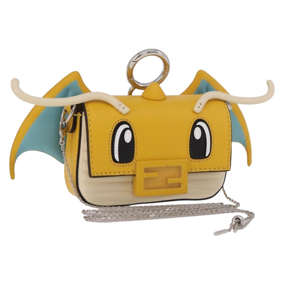 FENDI FRGMT x POKEMON Nano Bucket Bag Leather Yellow Silver Auth 161465SM
