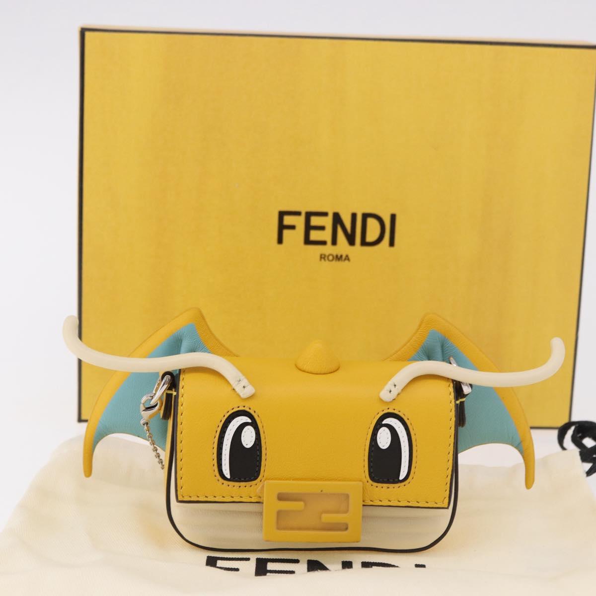 FENDI FRGMT x POKEMON Nano Bucket Bag Leather Yellow Silver Auth 161465SM