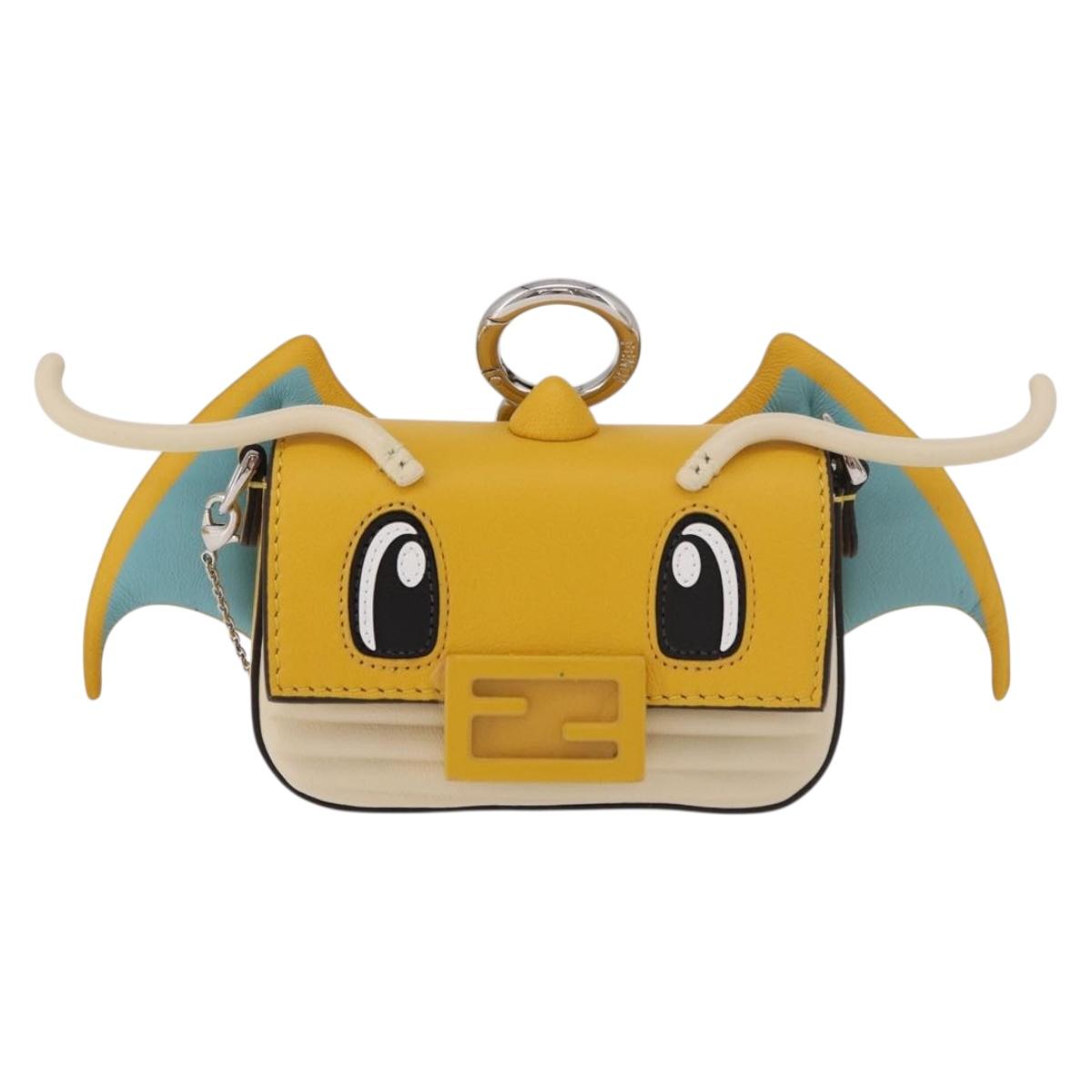 FENDI FRGMT x POKEMON Nano Bucket Bag Leather Yellow Silver Auth 161465SM
