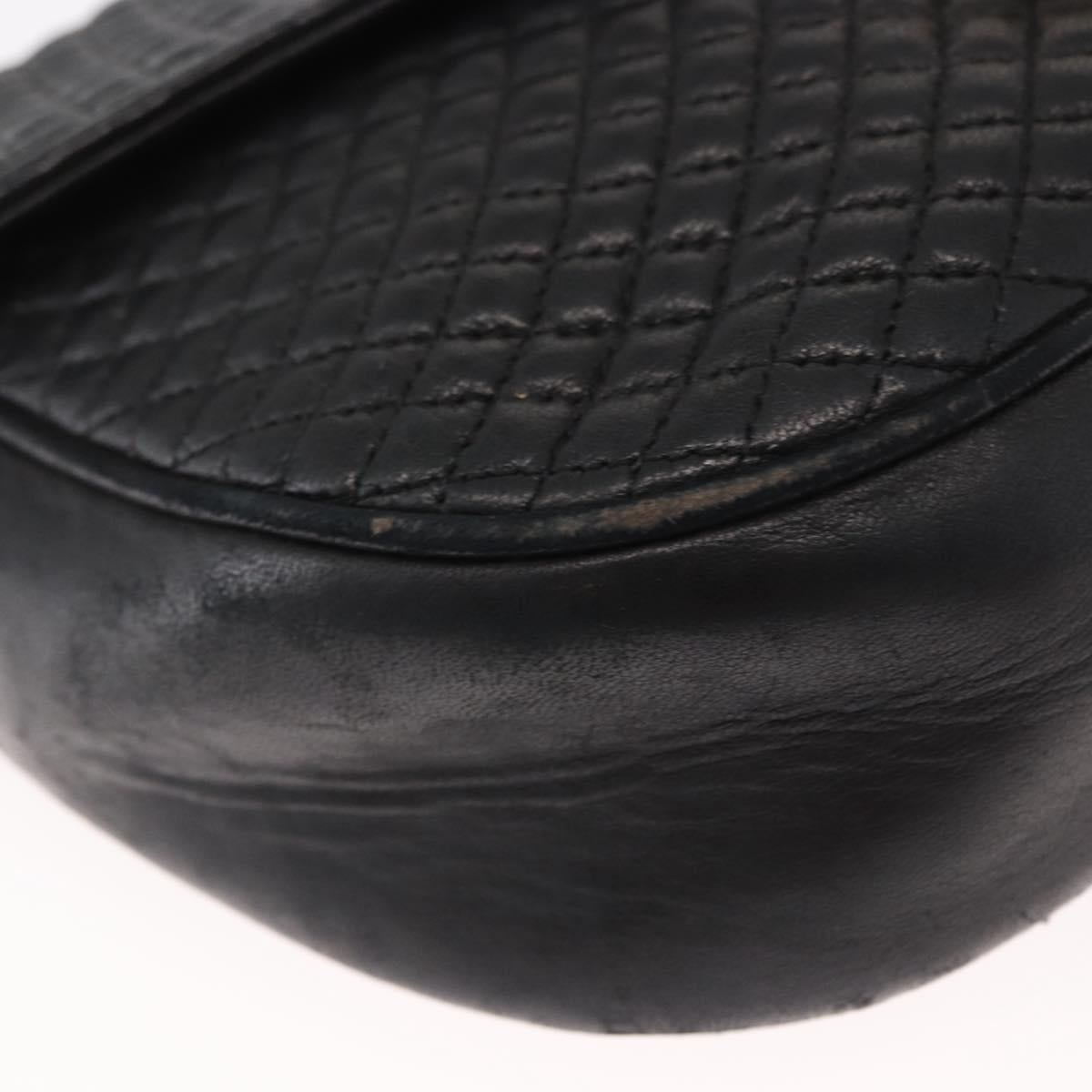 BALLY Chain Shoulder Bag Leather Black Gold Auth 161473