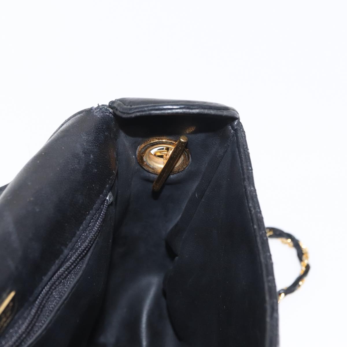 BALLY Chain Shoulder Bag Leather Black Gold Auth 161473