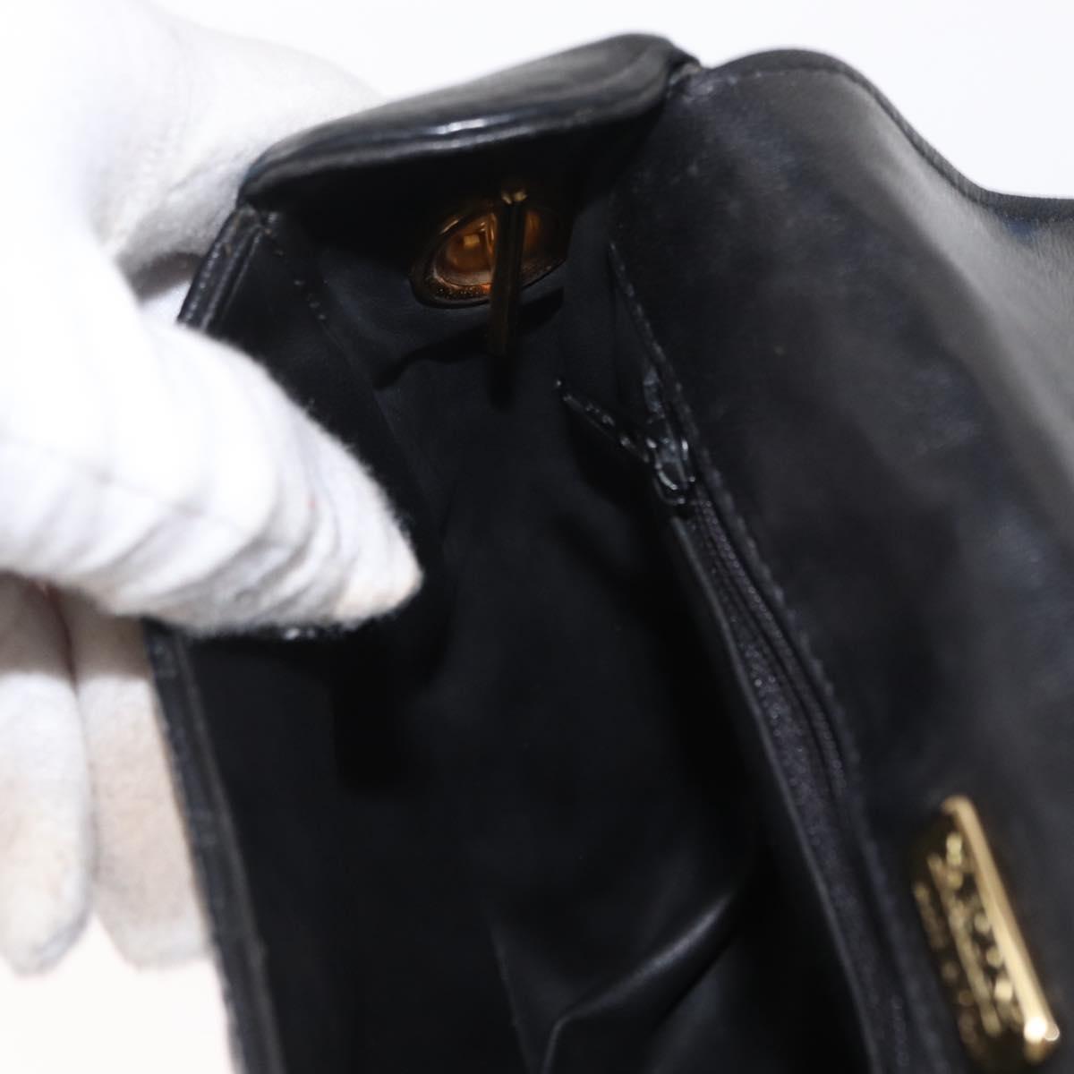BALLY Chain Shoulder Bag Leather Black Gold Auth 161473