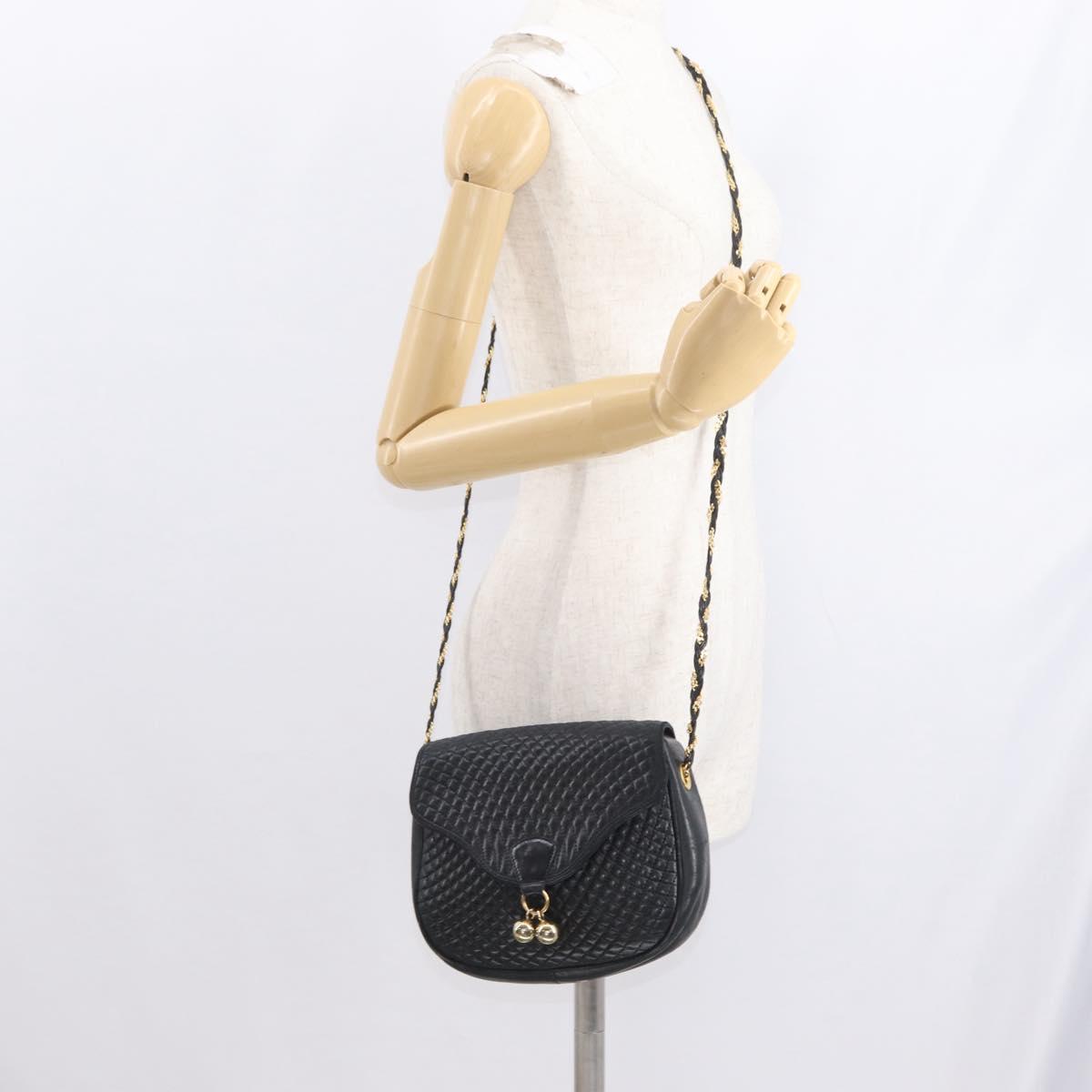 BALLY Chain Shoulder Bag Leather Black Gold Auth 161473