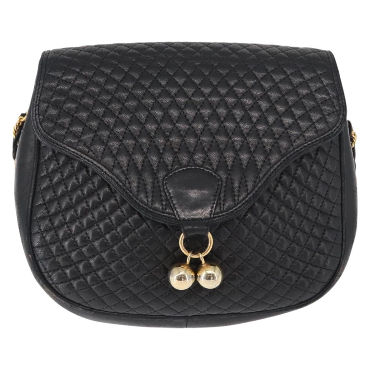 BALLY Chain Shoulder Bag Leather Black Gold Auth 161473