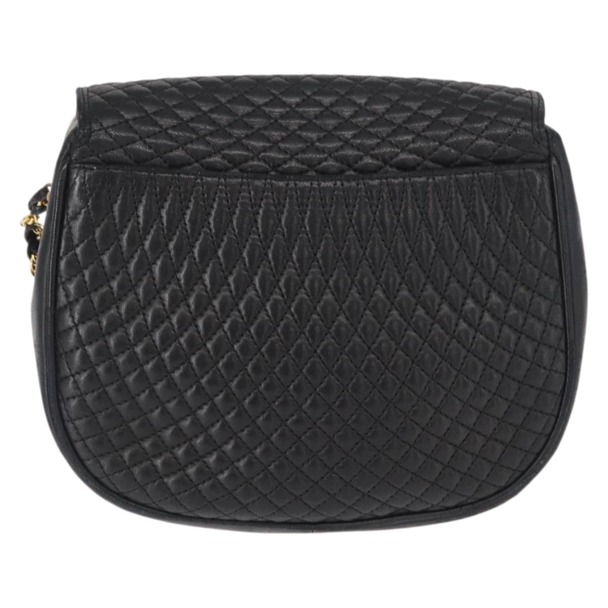 BALLY Chain Shoulder Bag Leather Black Gold Auth 161473