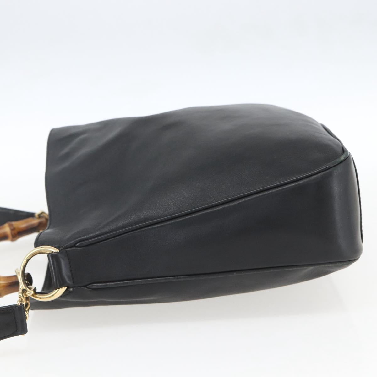 GUCCI Bamboo Hand Bag Leather 2way Black Gold 001 1705 1638 Auth 161481