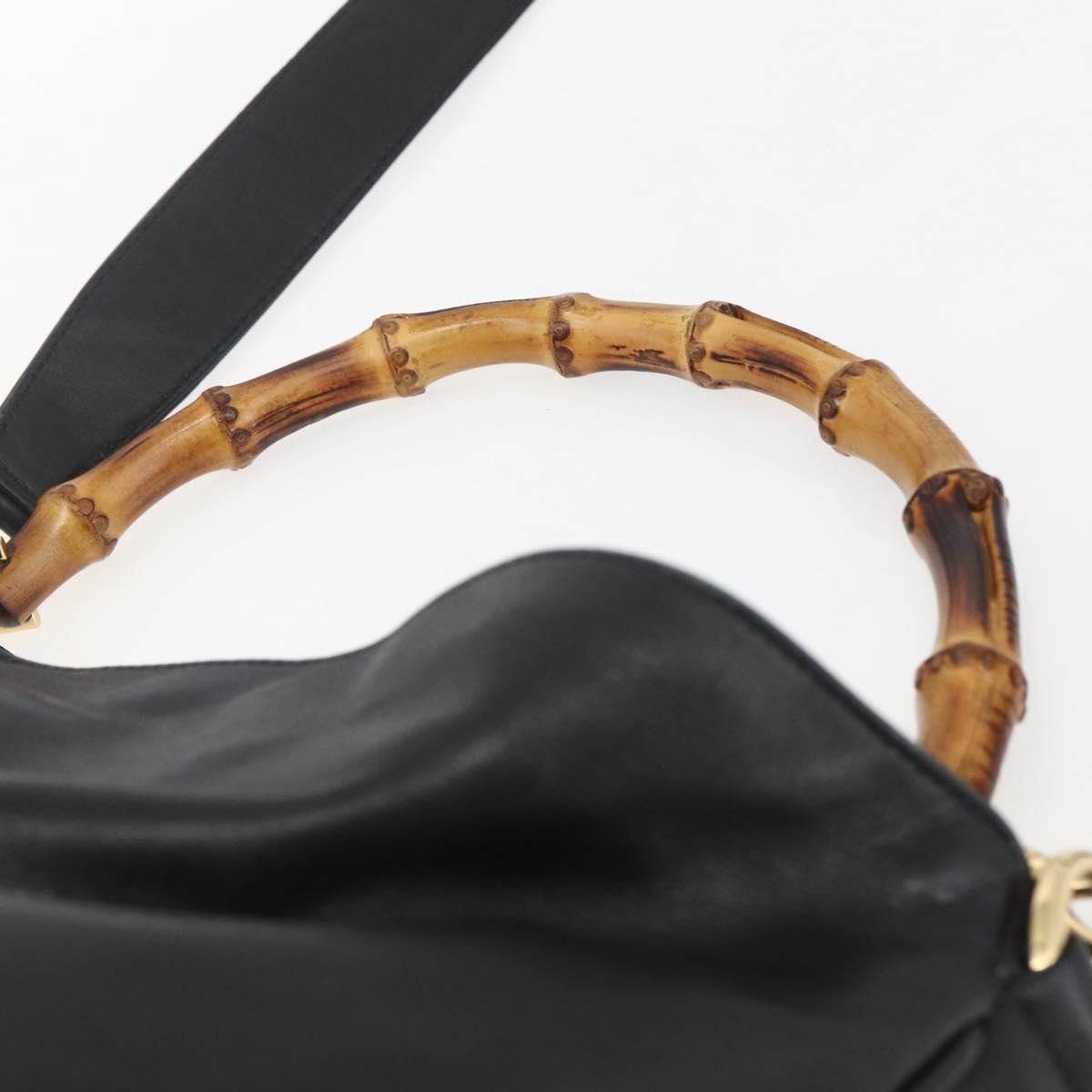 GUCCI Bamboo Hand Bag Leather 2way Black Gold 001 1705 1638 Auth 161481