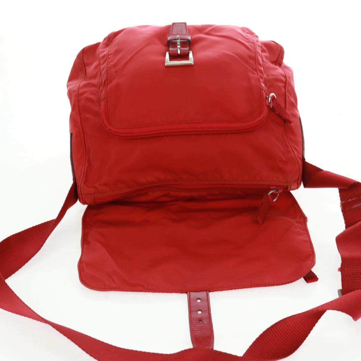 PRADA Shoulder Bag Nylon Red Silver Auth 161482