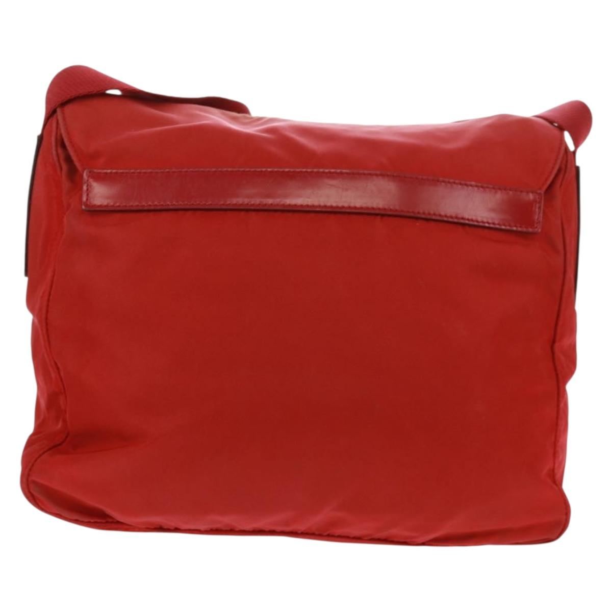 PRADA Shoulder Bag Nylon Red Silver Auth 161482
