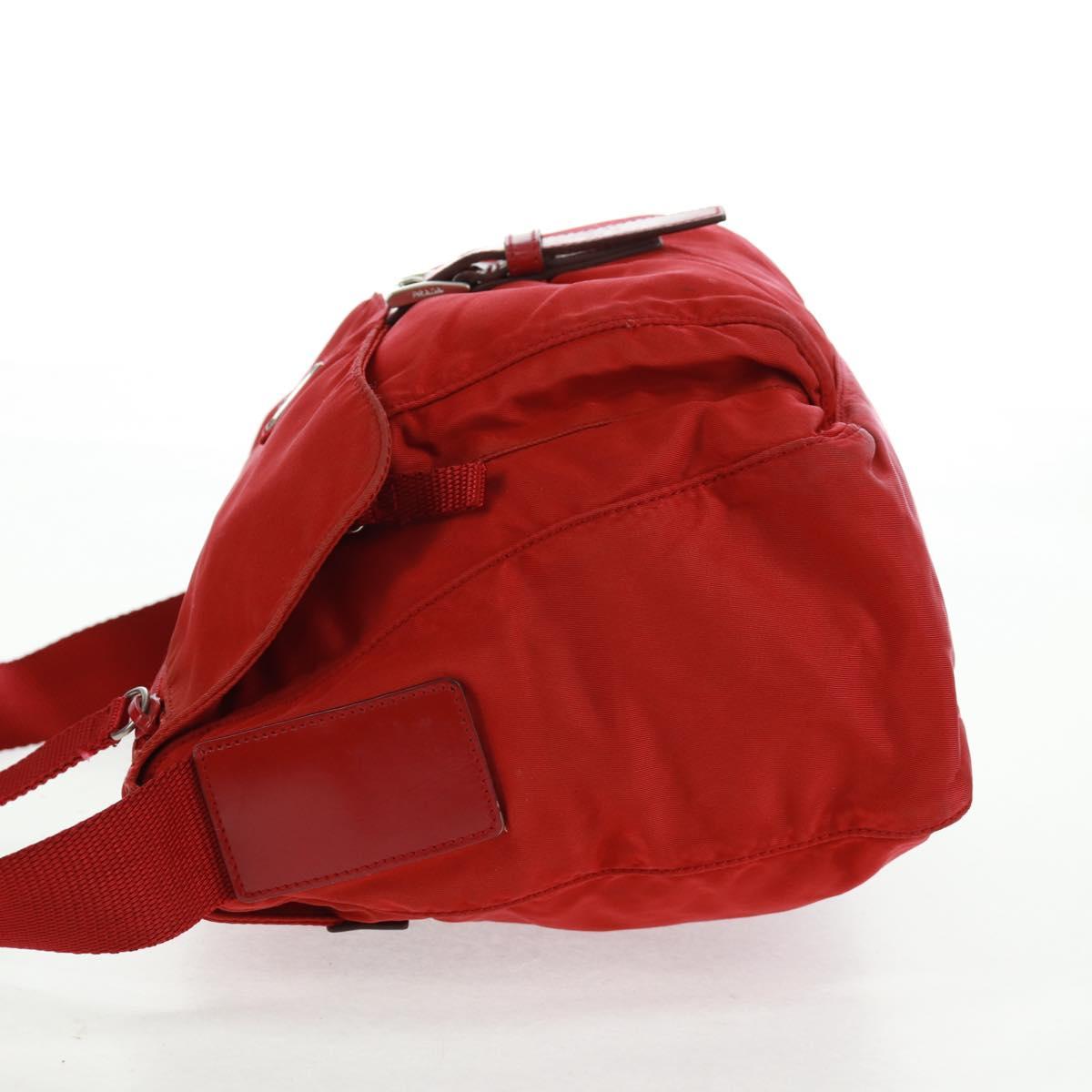 PRADA Shoulder Bag Nylon Red Silver Auth 161482
