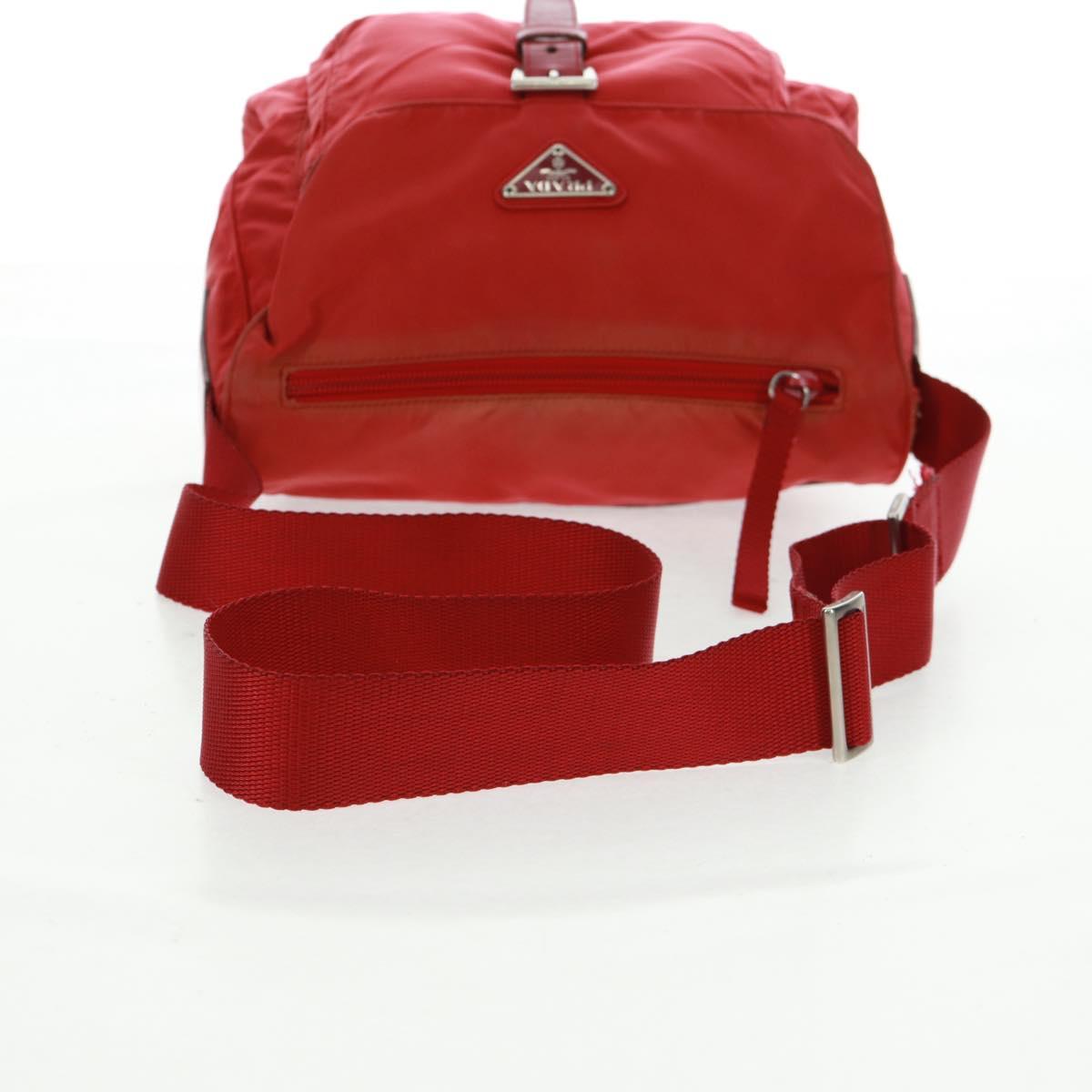 PRADA Shoulder Bag Nylon Red Silver Auth 161482