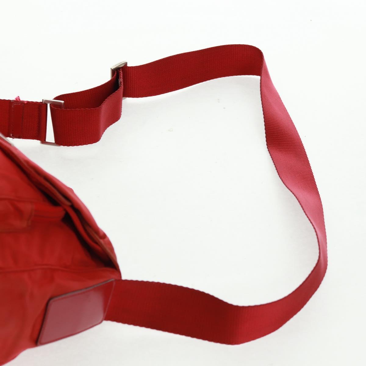 PRADA Shoulder Bag Nylon Red Silver Auth 161482