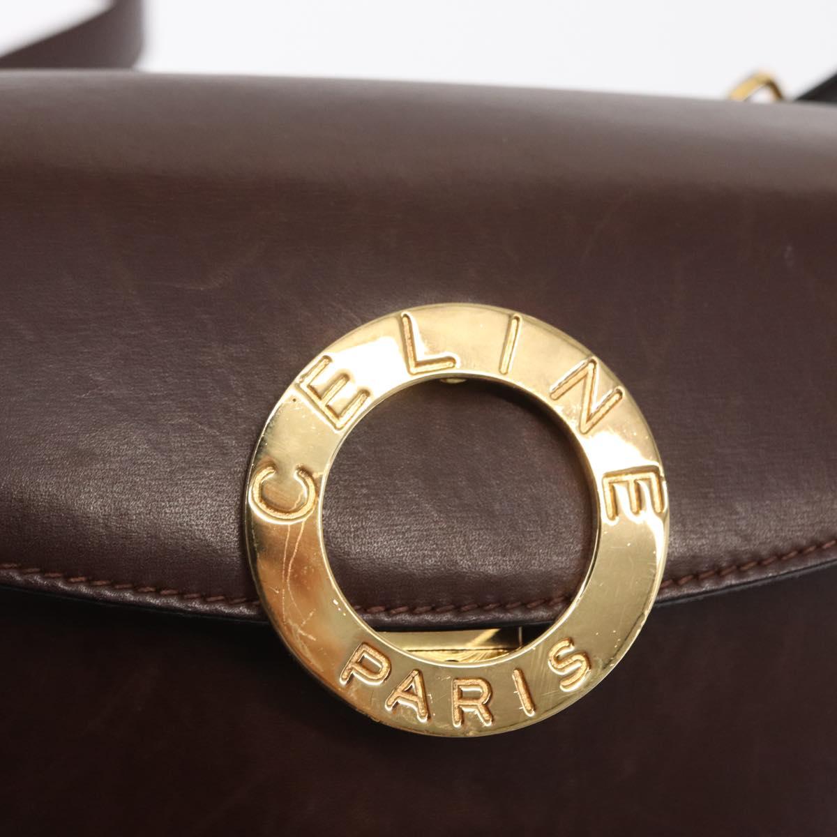 CELINE Circle Shoulder Bag Leather Brown Gold Auth 161484