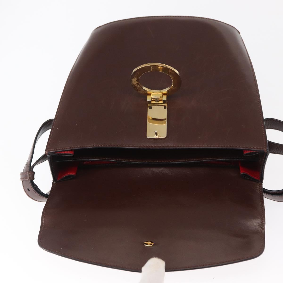 CELINE Circle Shoulder Bag Leather Brown Gold Auth 161484