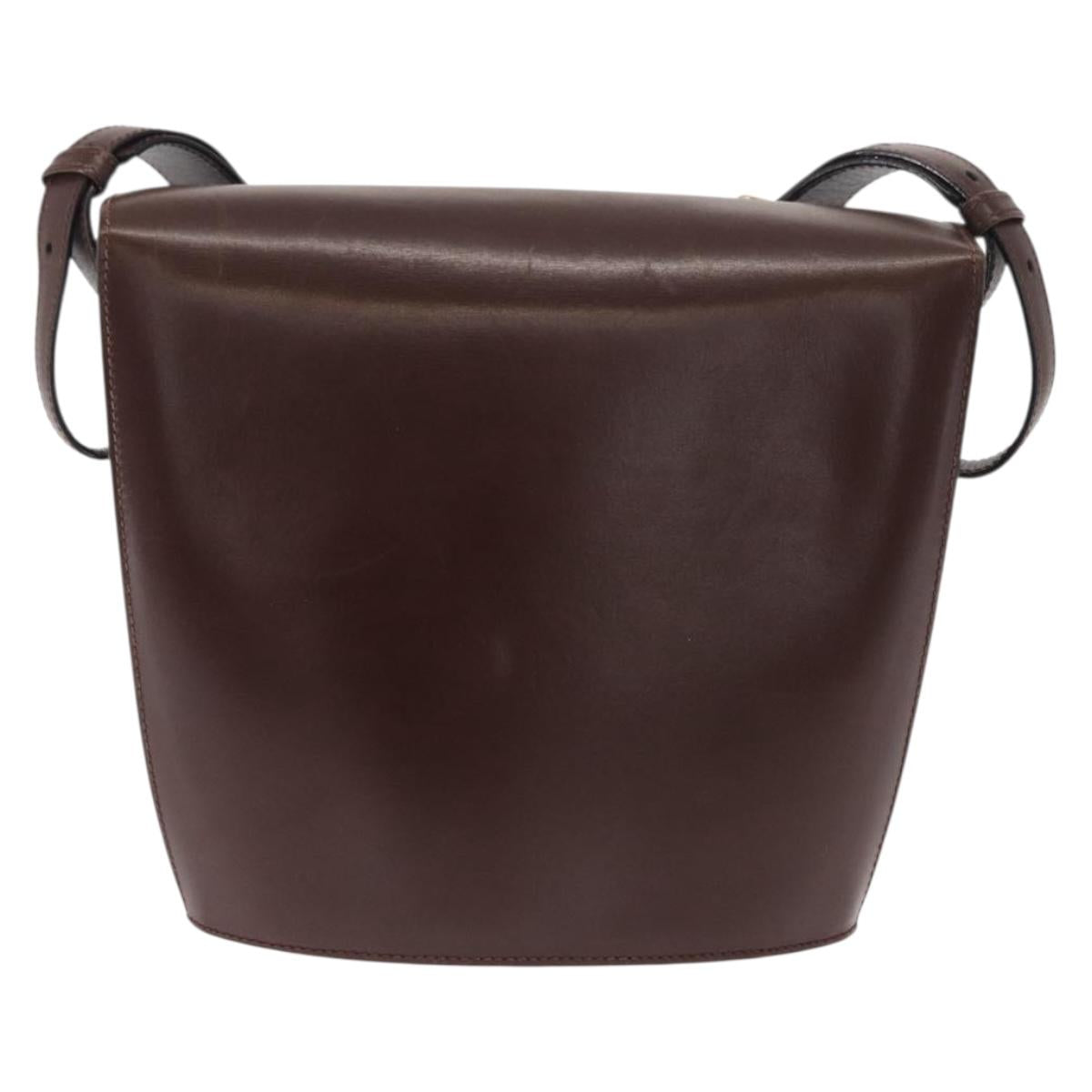 CELINE Circle Shoulder Bag Leather Brown Gold Auth 161484