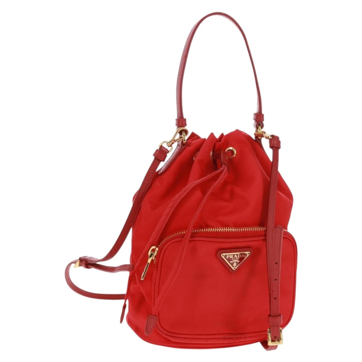 PRADA Shoulder Bag Nylon 2way Red Gold Auth 161489V