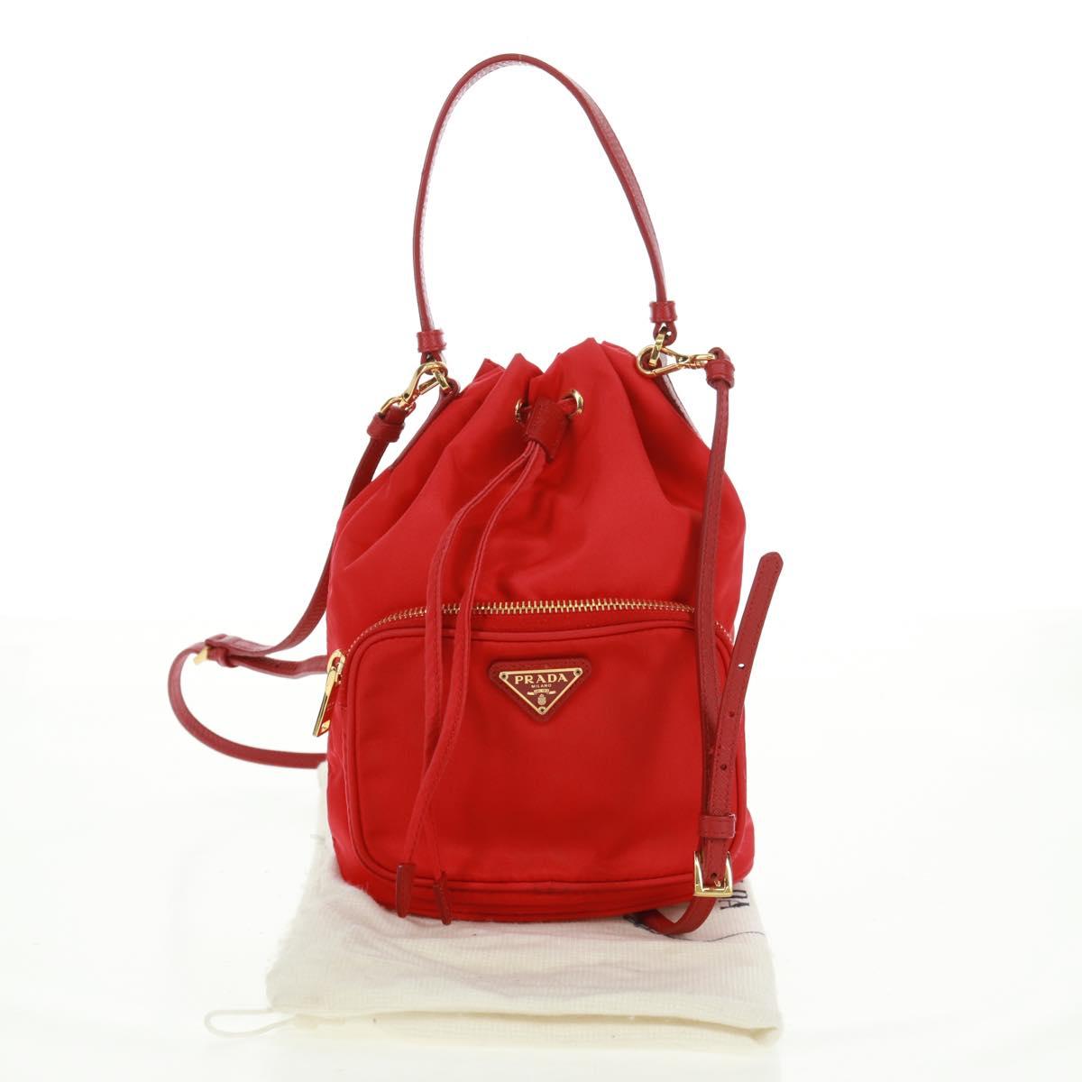 PRADA Shoulder Bag Nylon 2way Red Gold Auth 161489V