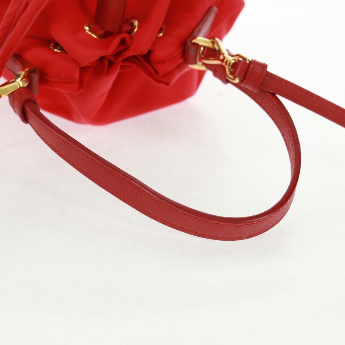 PRADA Shoulder Bag Nylon 2way Red Gold Auth 161489V