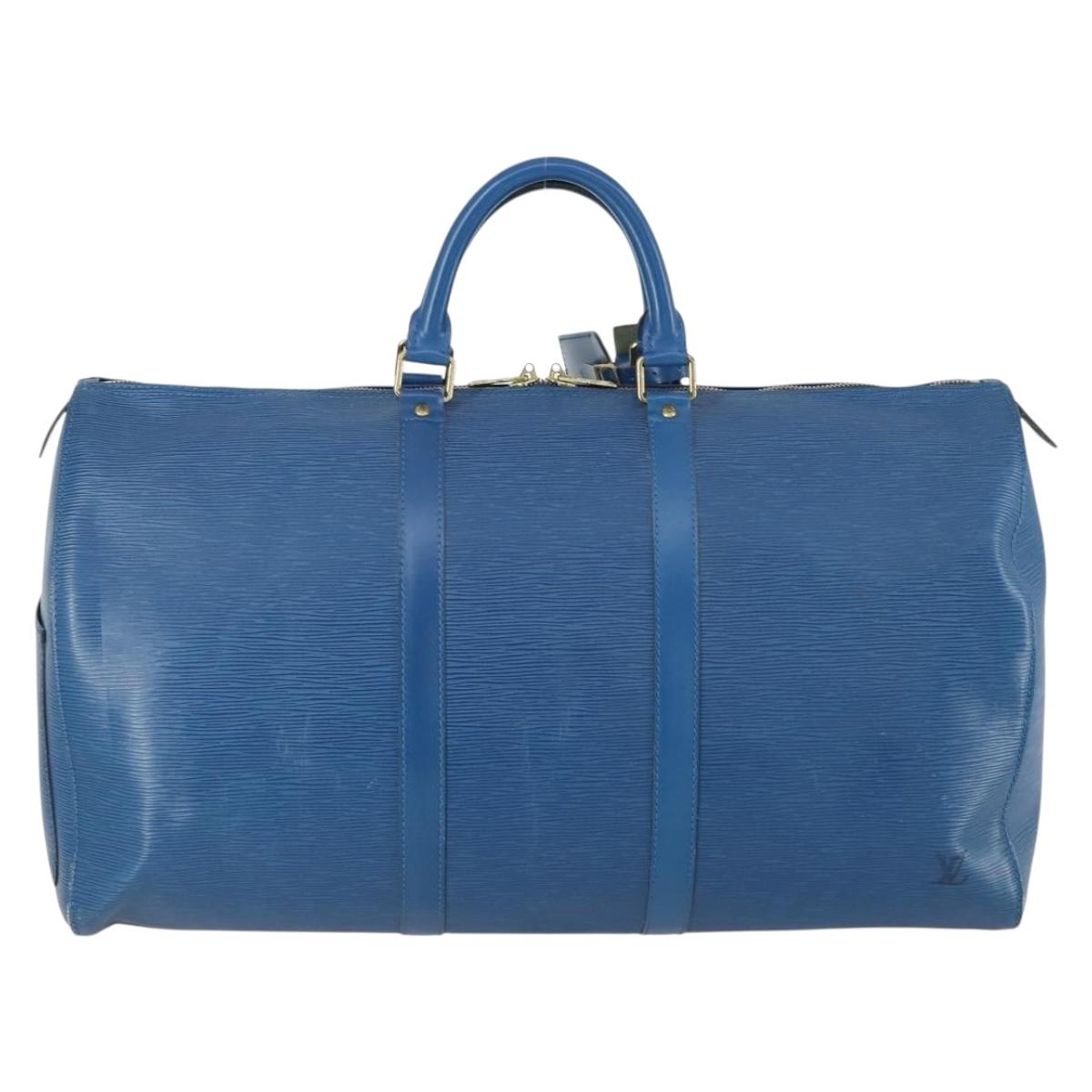 LOUIS VUITTON Epi Keepall 50 Boston Bag Blue M42965 LV Auth 161491