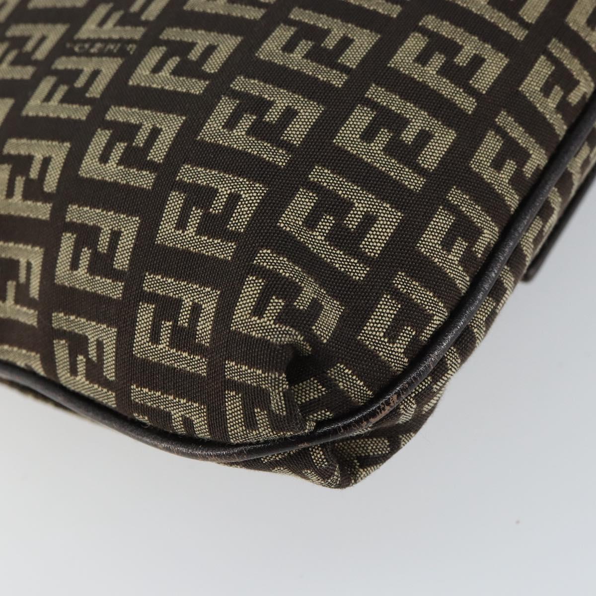 FENDI Zucchino Canvas Mamma Baguette Shoulder Bag Brown Silver Auth 161497