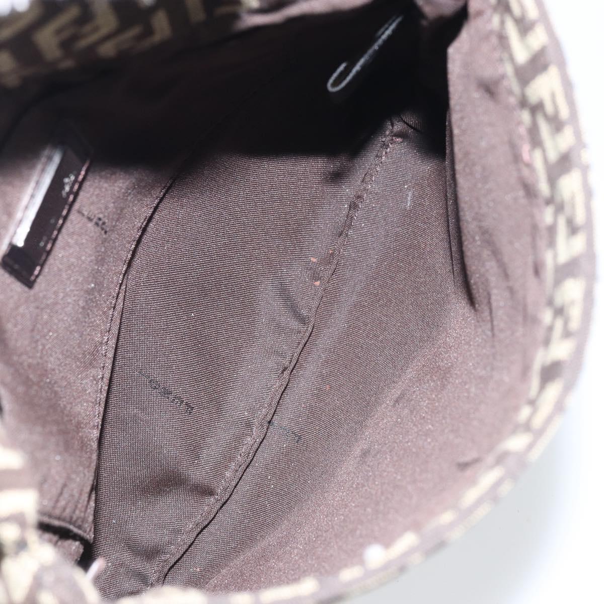 FENDI Zucchino Canvas Mamma Baguette Shoulder Bag Brown Silver Auth 161497