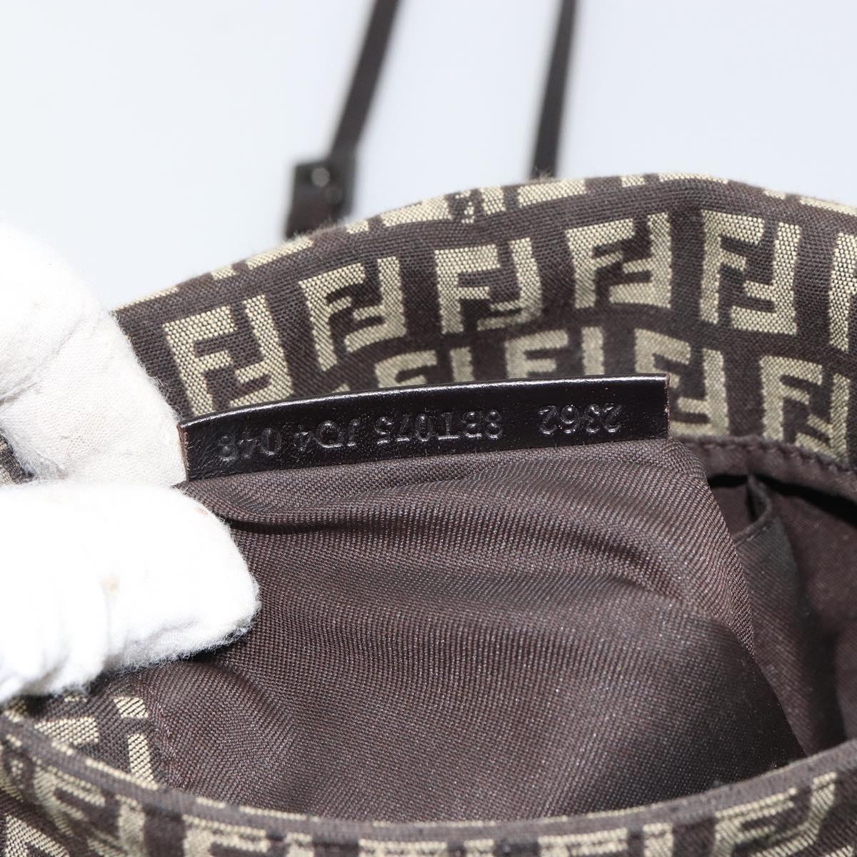 FENDI Zucchino Canvas Mamma Baguette Shoulder Bag Brown Silver Auth 161497