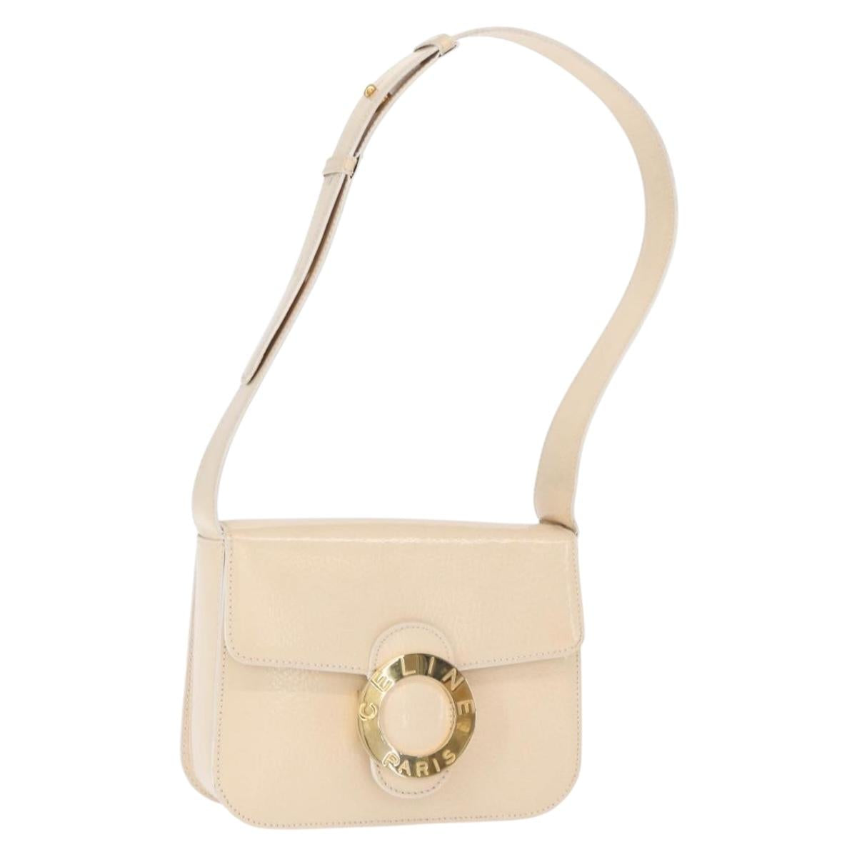 CELINE Circle Shoulder Bag Enamel Ivory Gold Auth 161499