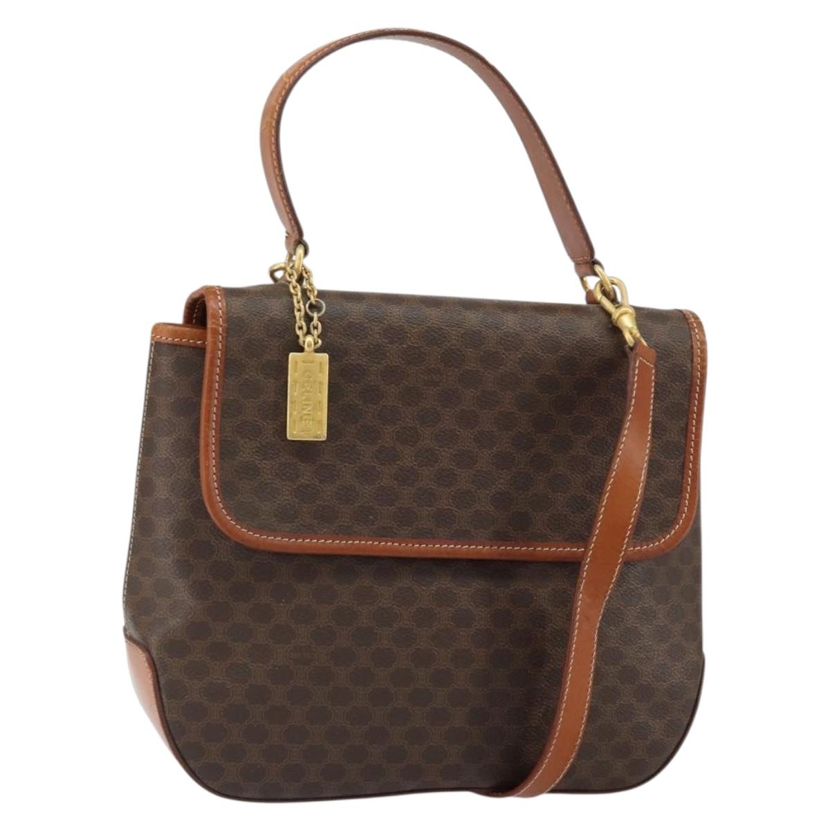 CELINE Macadam Canvas Hand Bag PVC Leather 2way Brown Gold Auth 161500